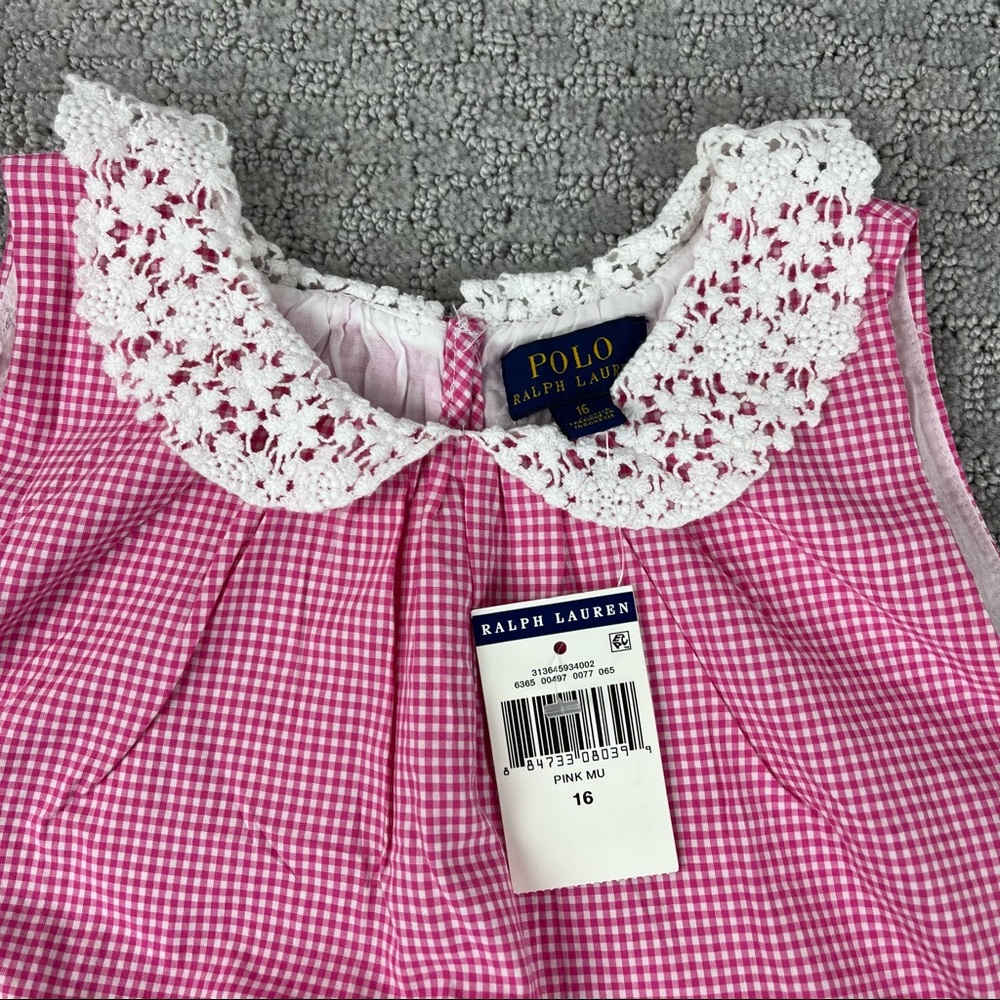 NWT Ralph Lauren Polo Girls Lace Collar Poplin Gingham Dress‎ size 16